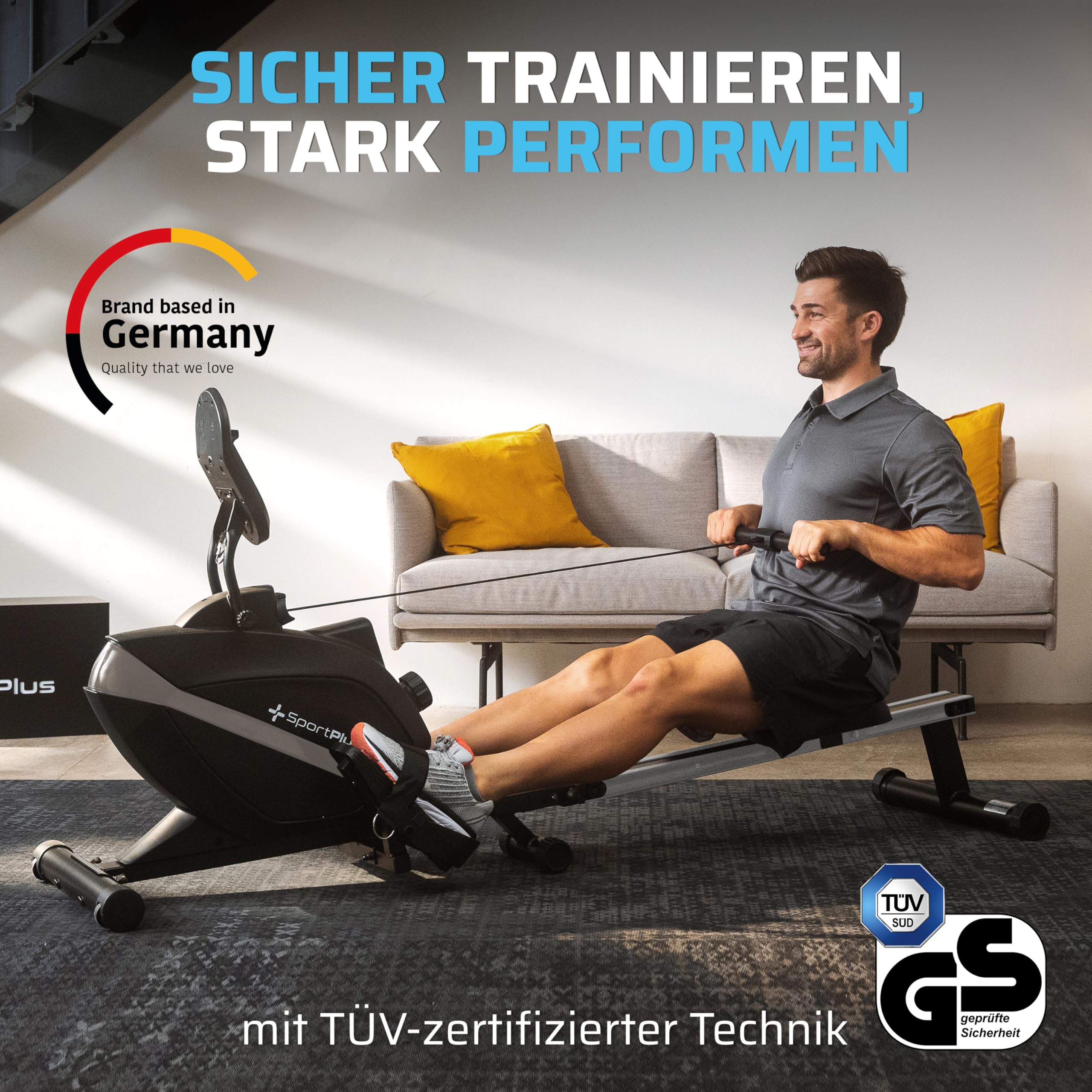 Rudergerät für zuhause klappbar - SportPlus Rudergerät klappbar extra leiser Magnetwiderstand - Rudermaschine für zuhause Kinomap - Rudergeräte Magnetwiderstand Trainingscomputer App Rowing Machine
